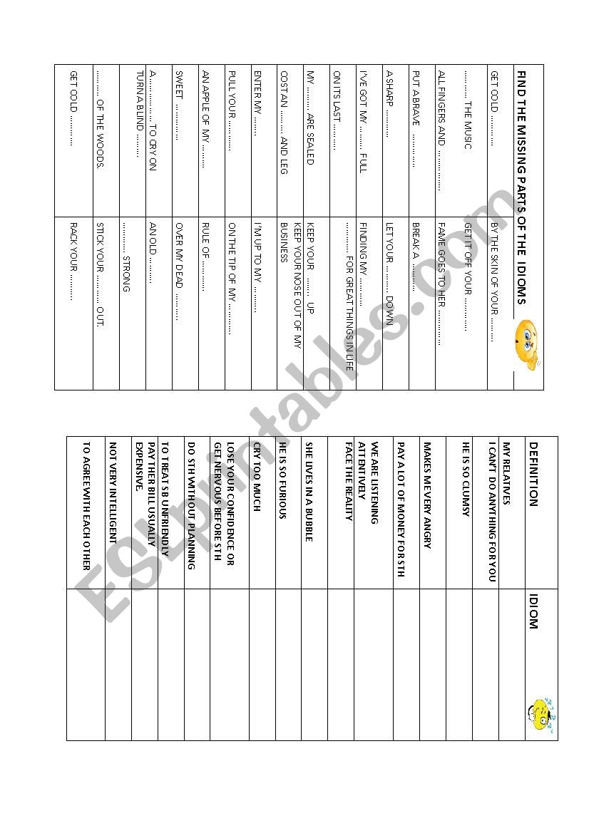 Body Part Idioms worksheet