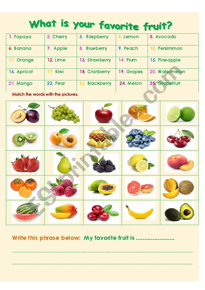 My Favorite Fruit Worksheet