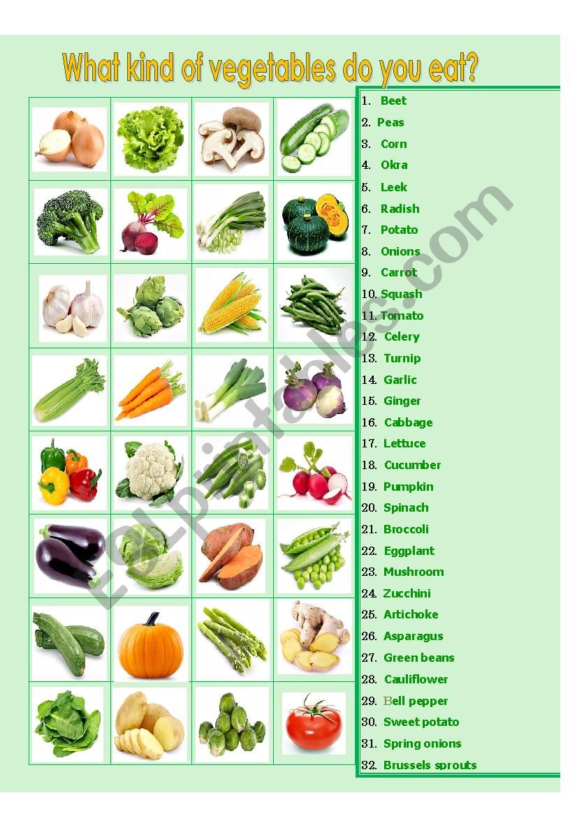 What kind of vegetables do you eat?