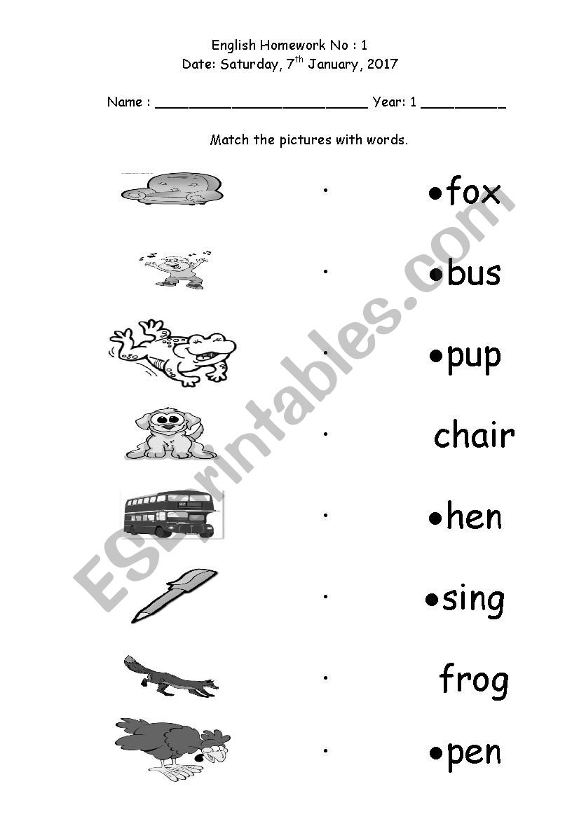 Matching worksheet