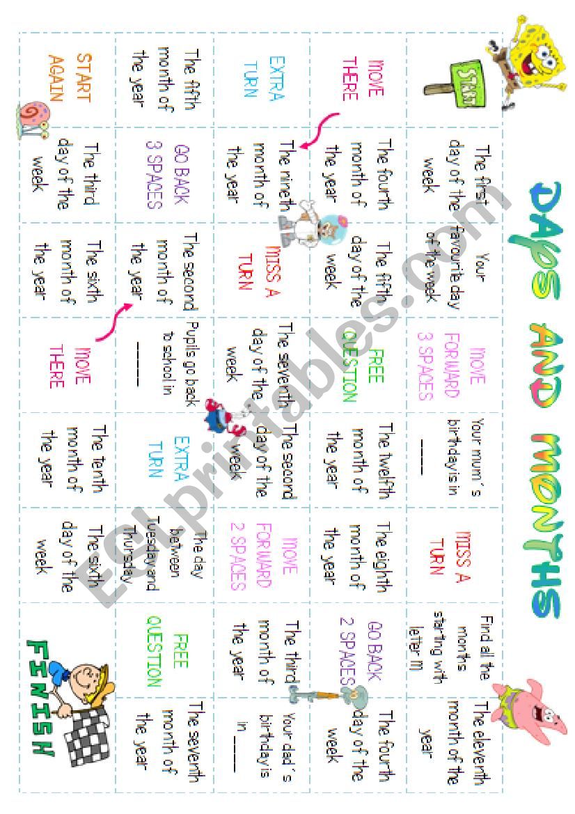 Days and month game worksheet