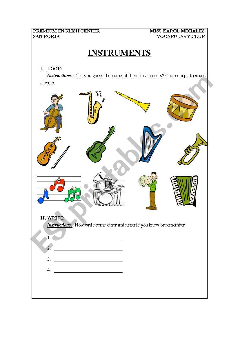 instruments worksheet