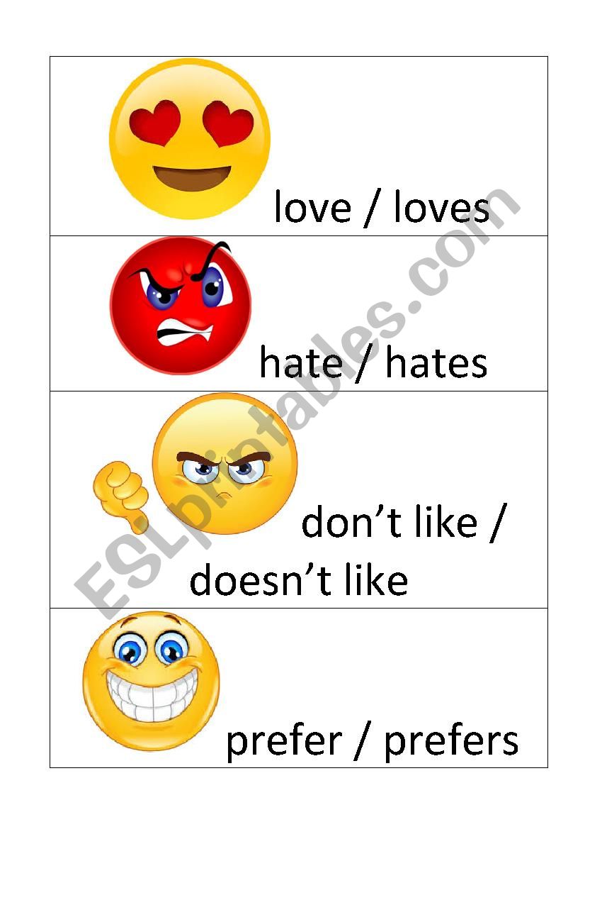 likes and dislikes smiley faces flashcards
