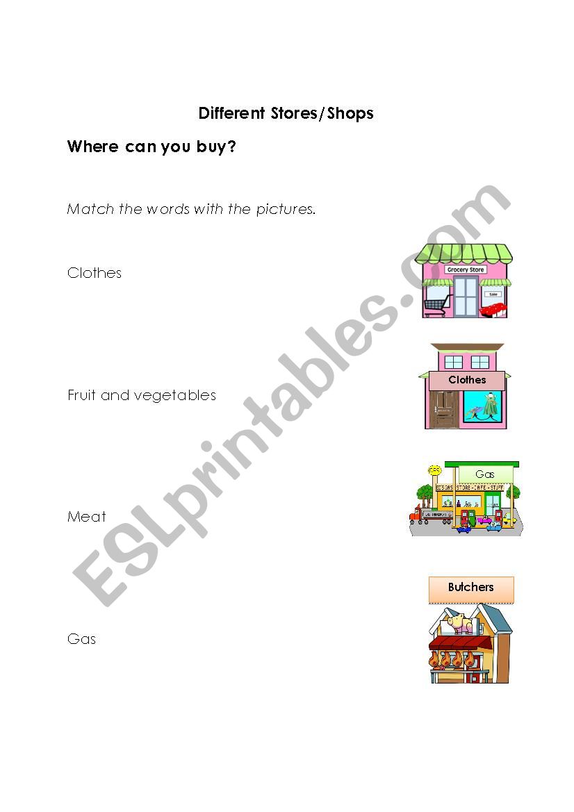 Different Stores/Shops worksheet