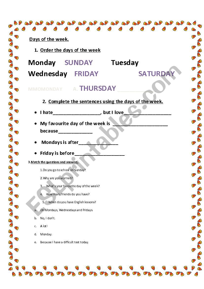 Days of the week worksheet
