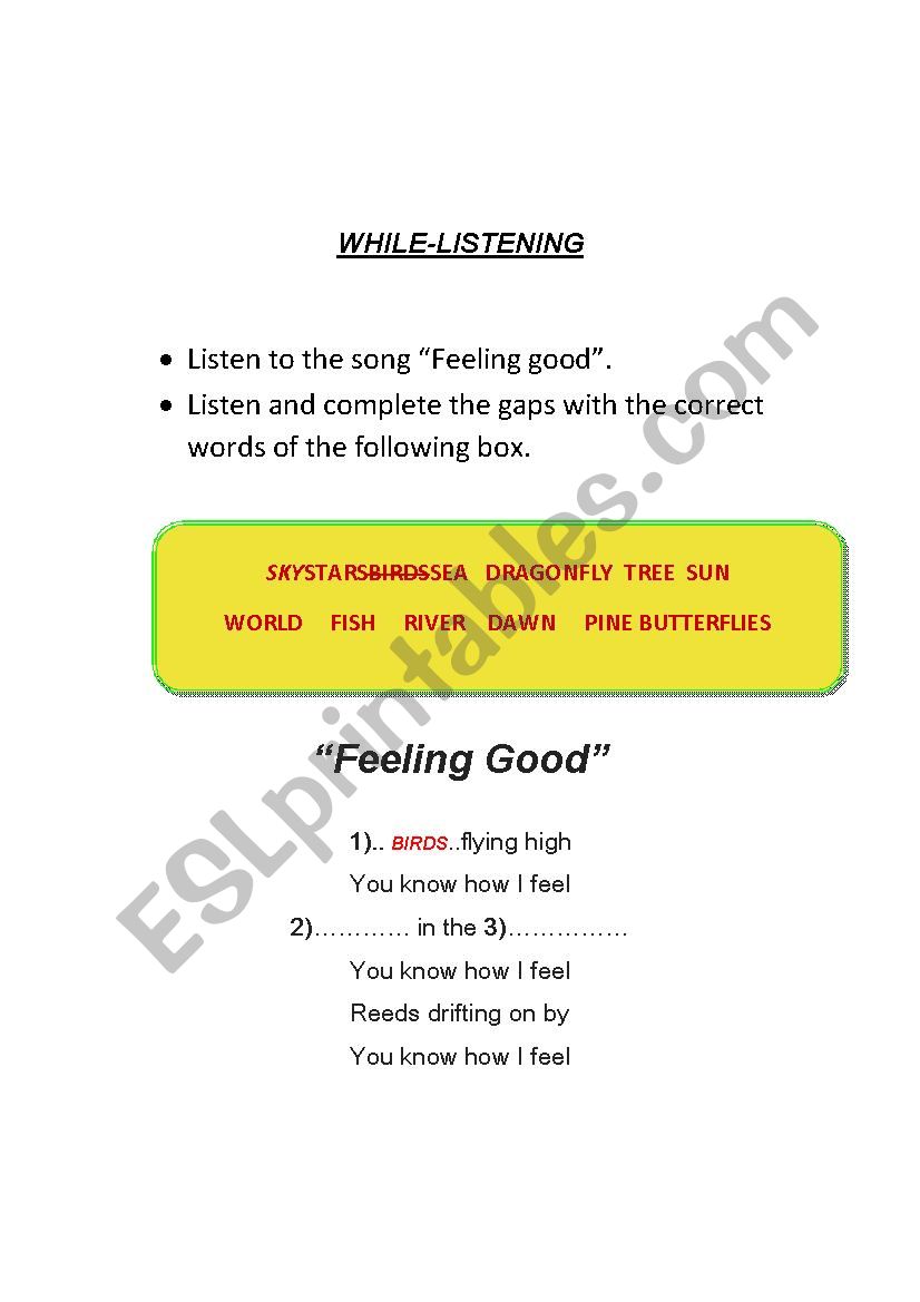 Feeling good worksheet