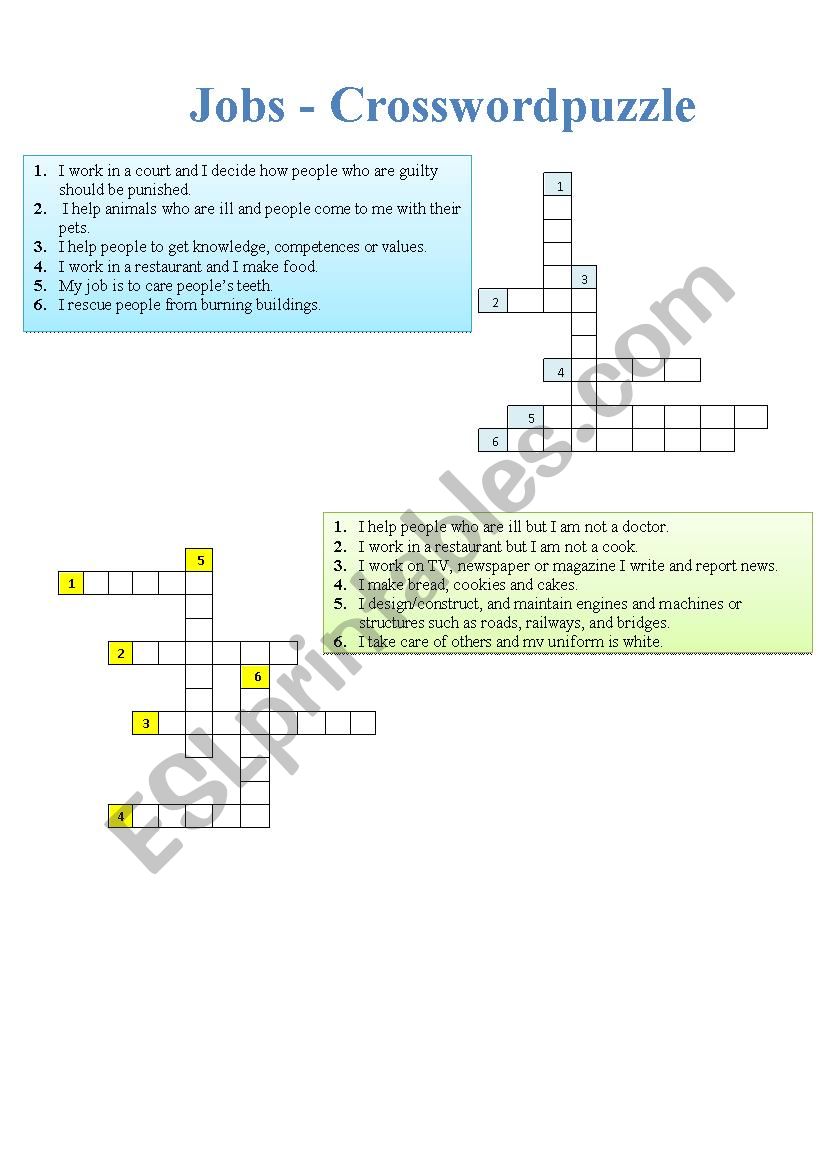 Jobs - Crosswords puzzle worksheet