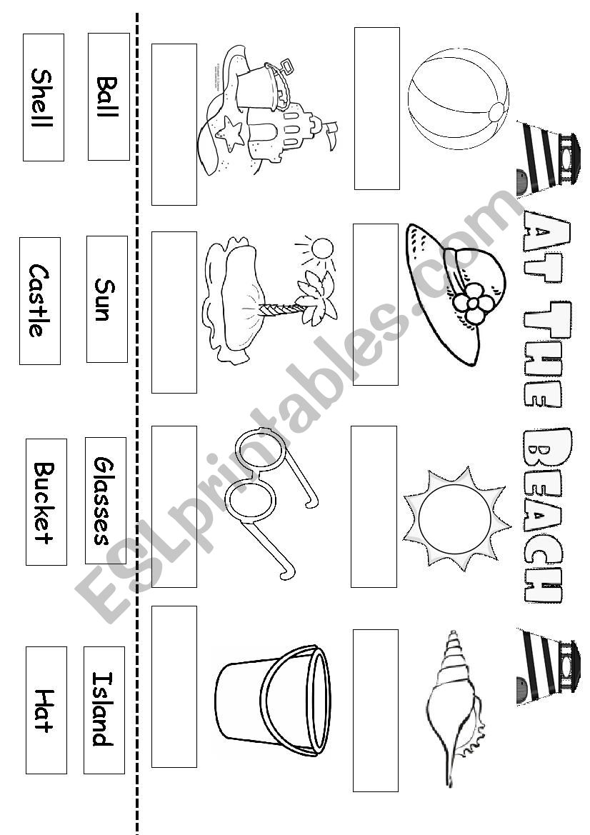 at the beach cut and paste worksheet