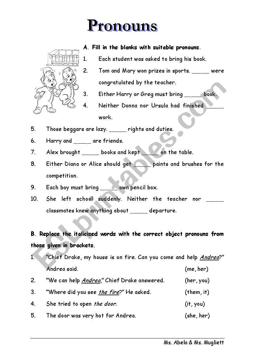 Pronouns worksheet