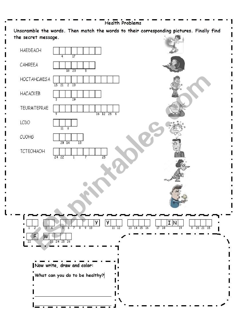 Health problems worksheet