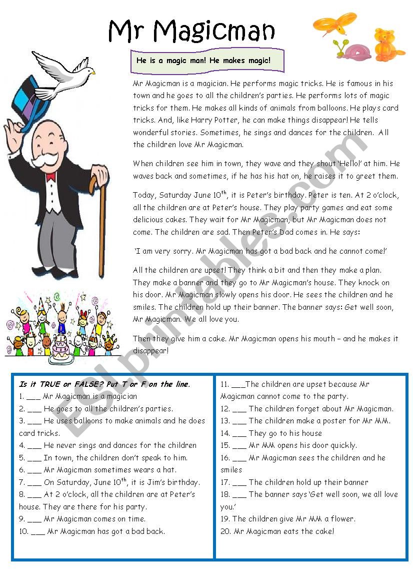 The Magicman worksheet