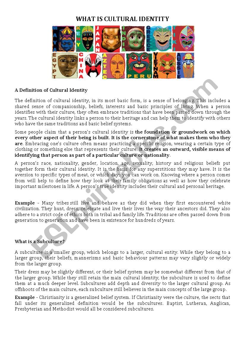 What is cultural Identity worksheet
