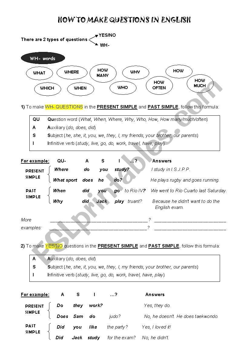 HOW TO MAKE QUESTIONS IN ENGLISH