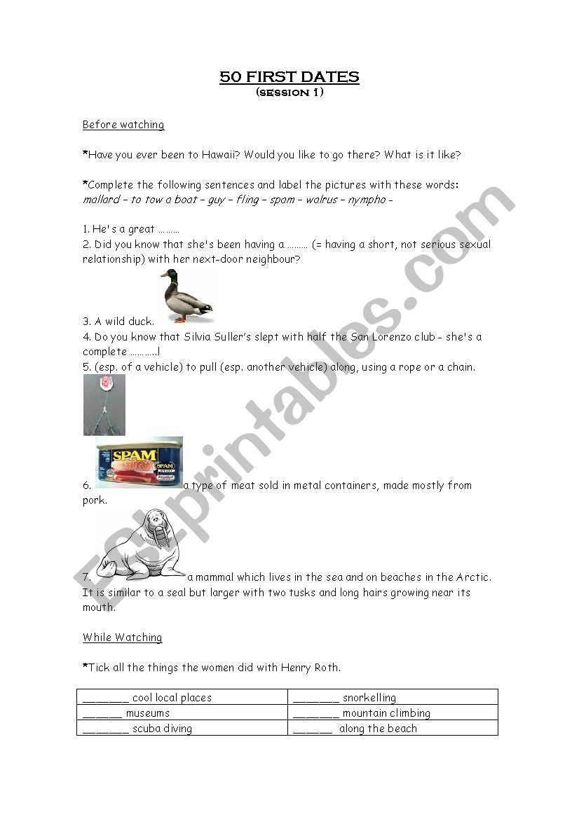 Fifty First Dates worksheet
