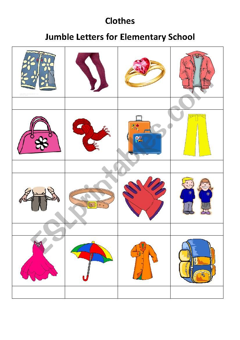 Clothes Jumble Letters worksheet