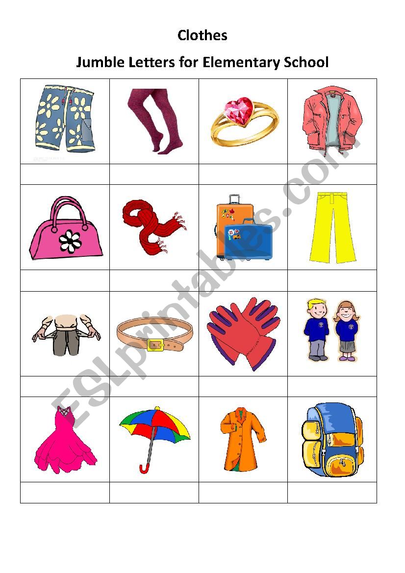 Clothes Jumble Letters worksheet