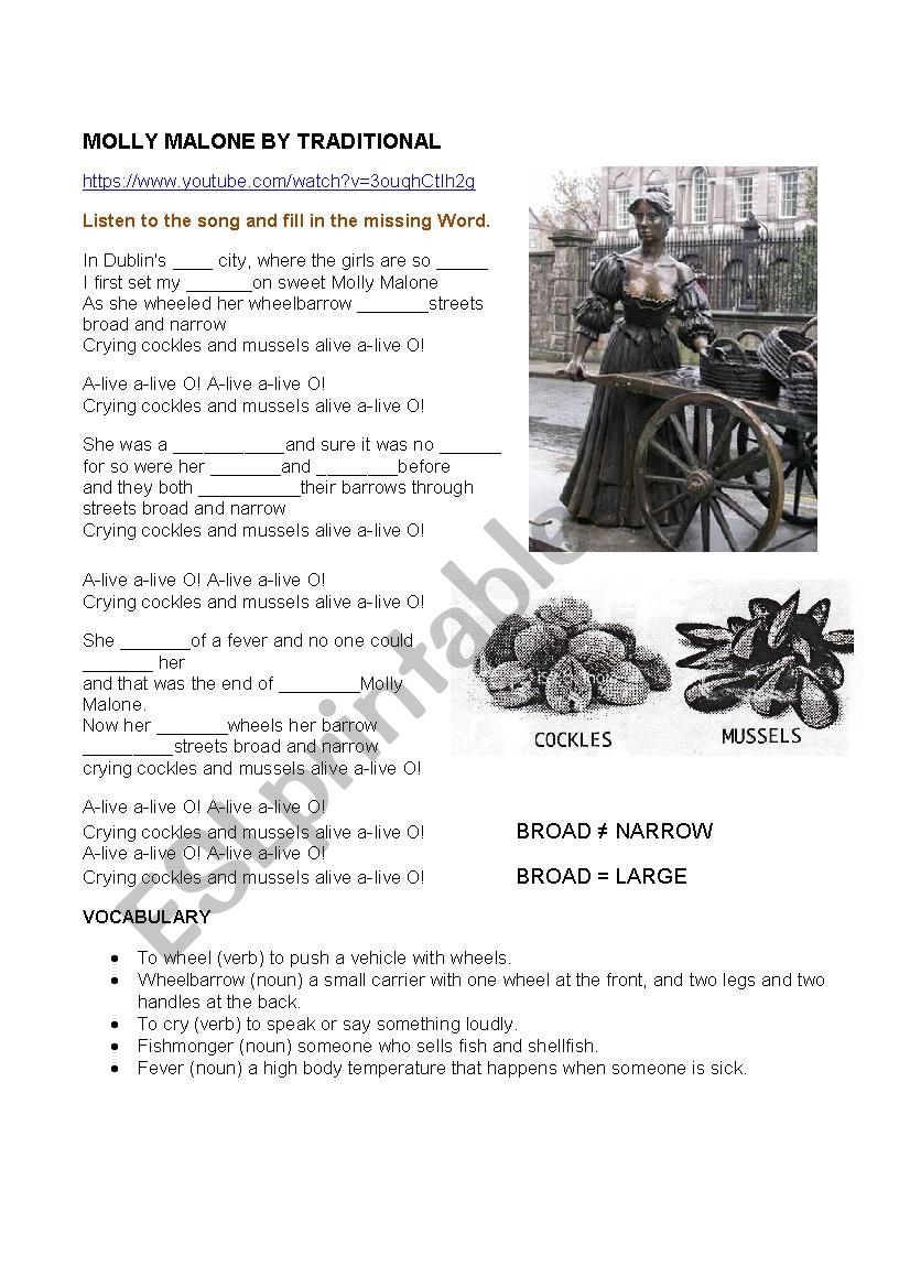 Molly Malone worksheet