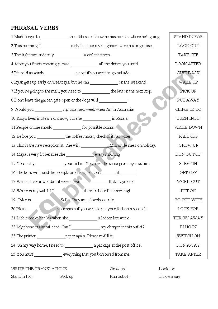 Phrasal Verbs (mix) worksheet