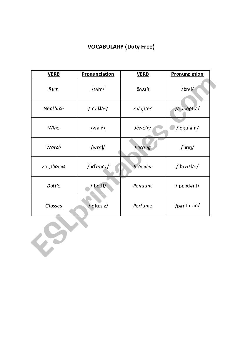 Vocabulary worksheet