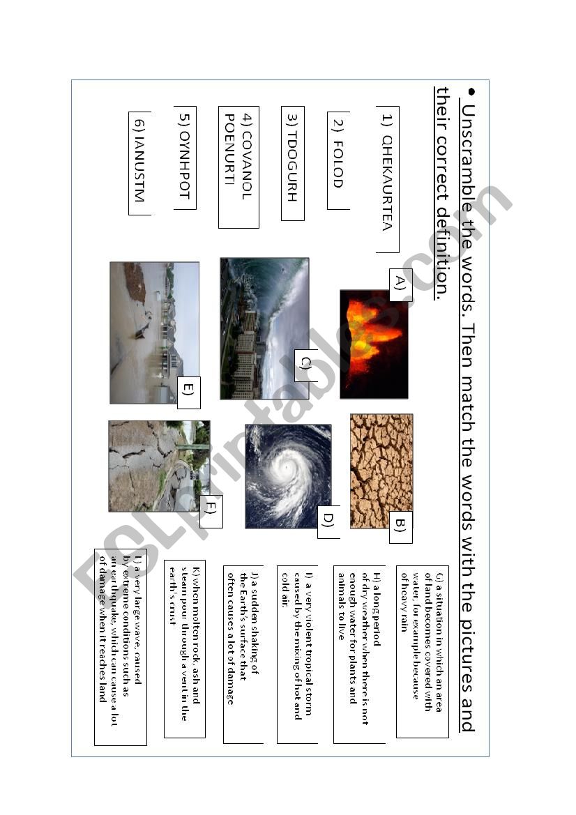 Natural disasters worksheet