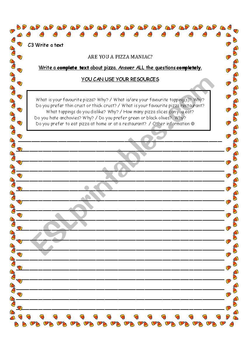 Are you a pizza maniac? worksheet
