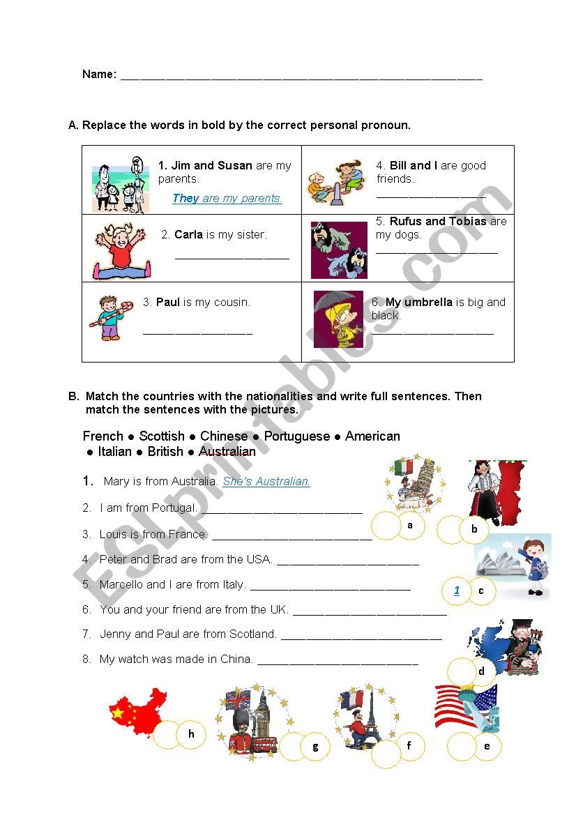 Personal pronouns worksheet