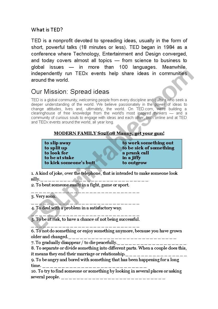 Ted e modern family worksheet