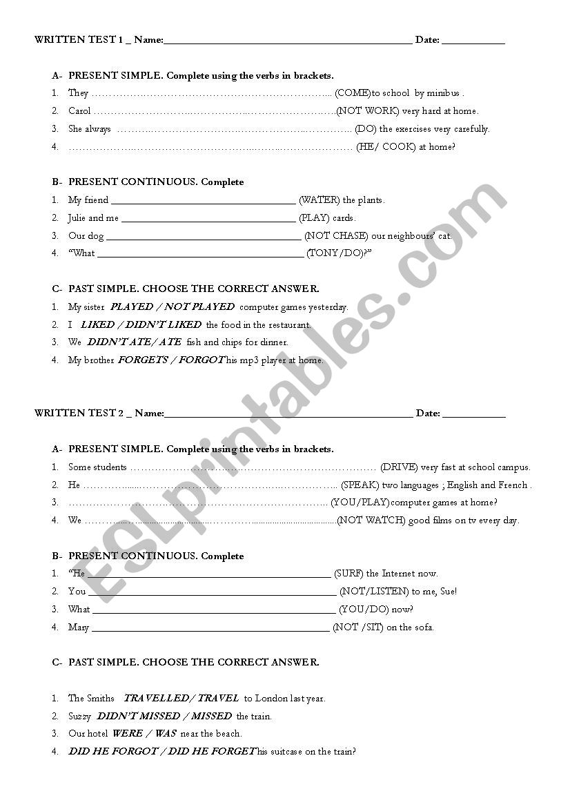 GRAMMAR TEST  worksheet