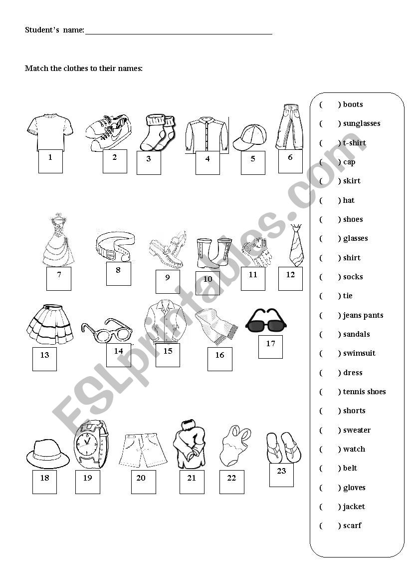 CLOTHES worksheet