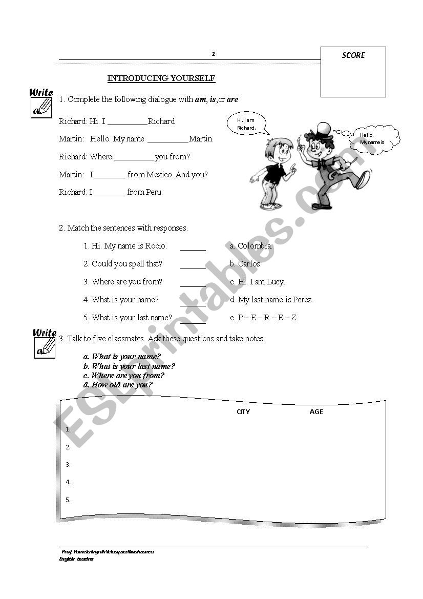 Introducing yourself worksheet