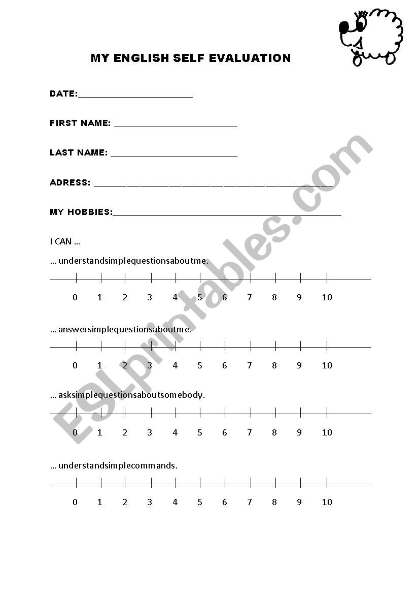 Self evaluation worksheet