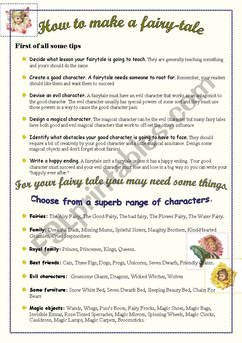 Writing a fairytale worksheet