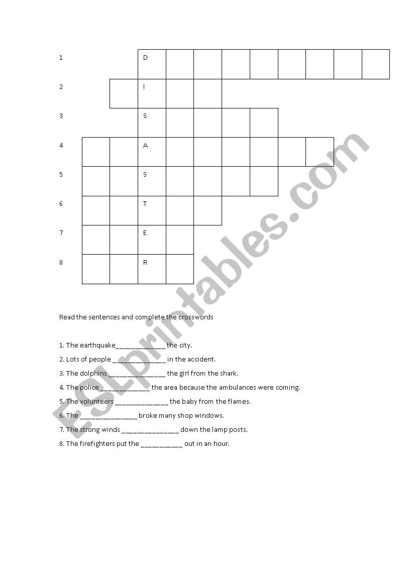 Natural  disasters crossword worksheet