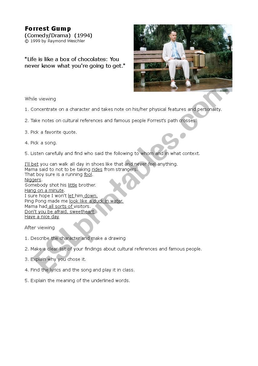 Worksheet Movie Forrest Gump worksheet