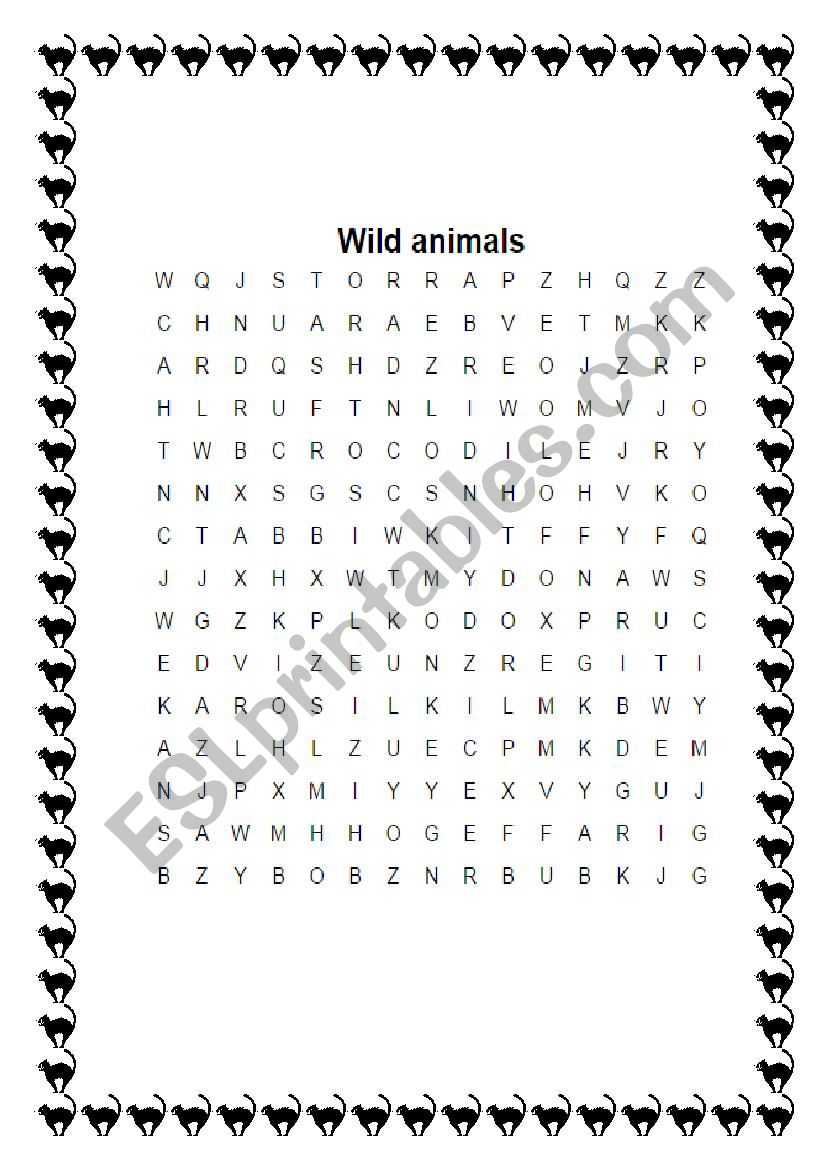 Wild animals word search worksheet