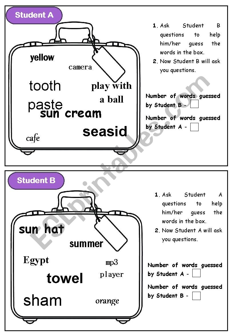 WH-words - Pair activity worksheet