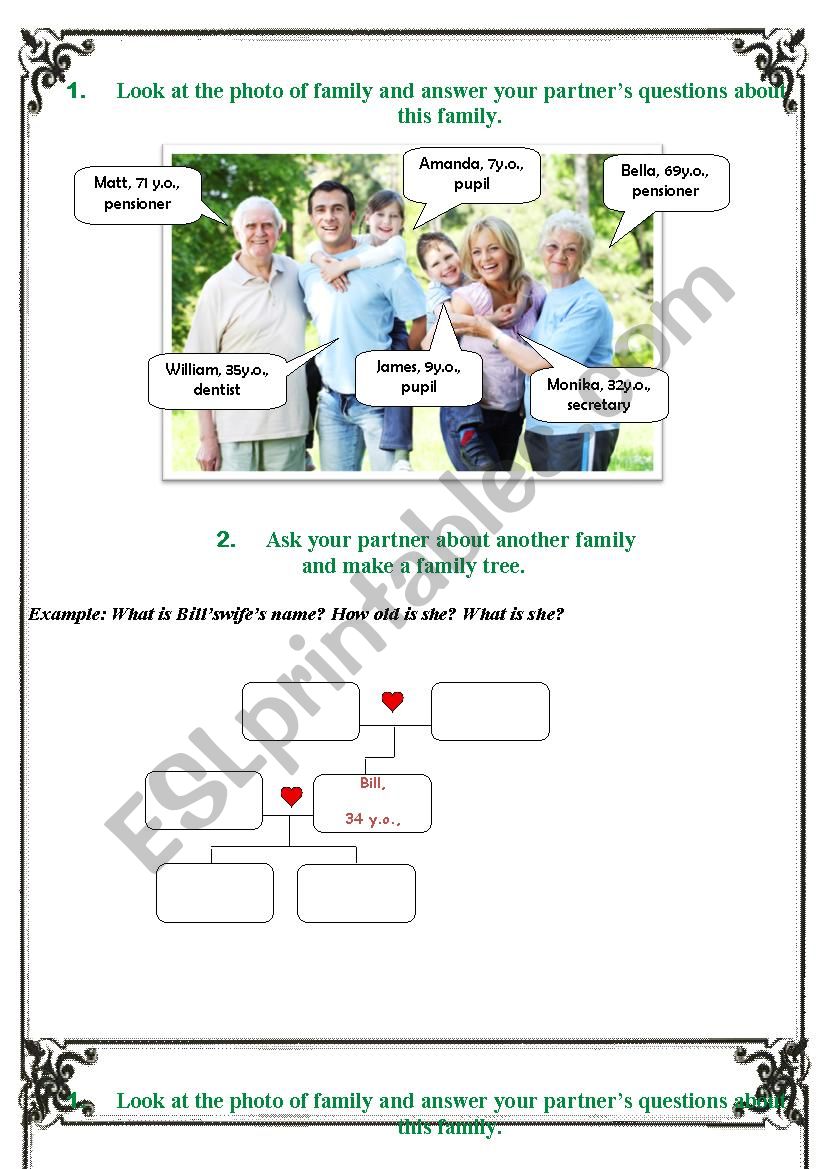 Family - speaking pair activity