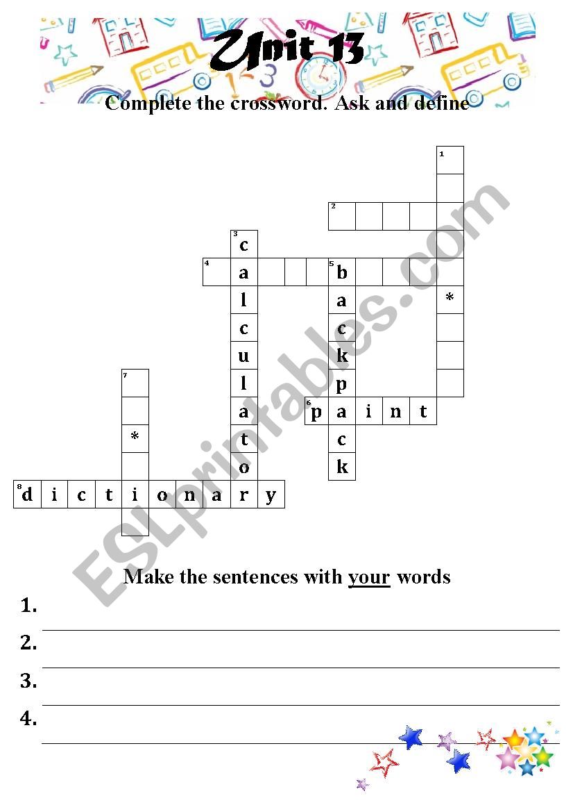 School Tools - Crossword - pair activity
