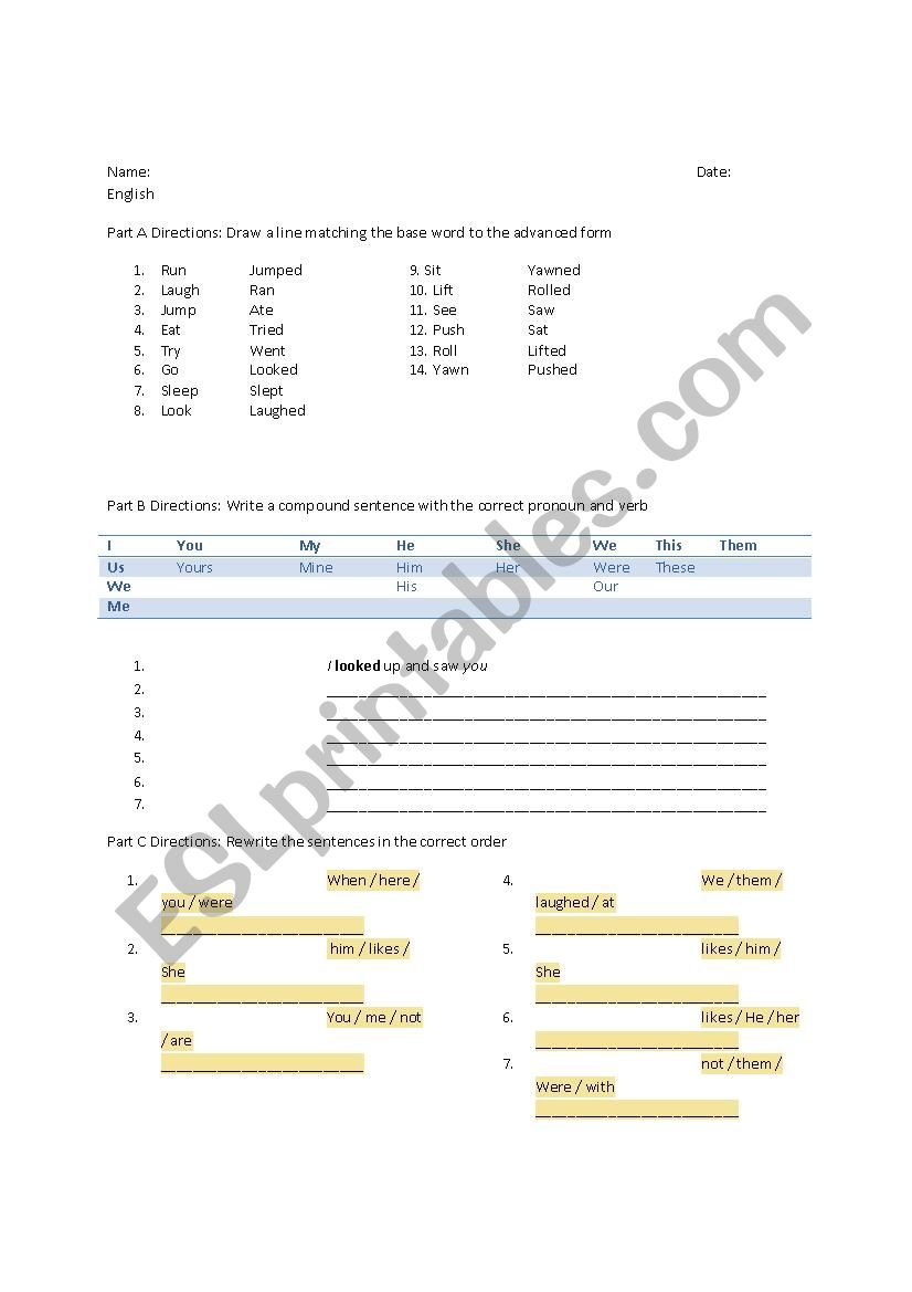 Pronouns worksheet