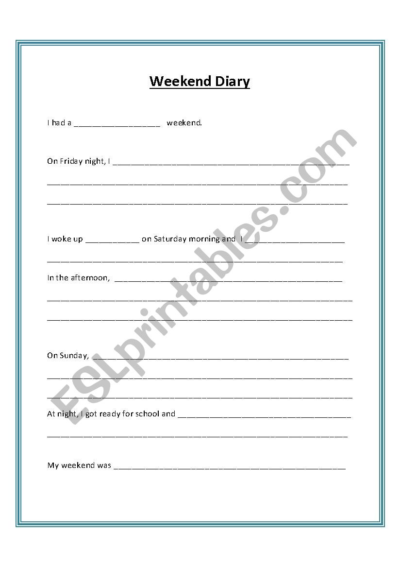 Weekend diary worksheet