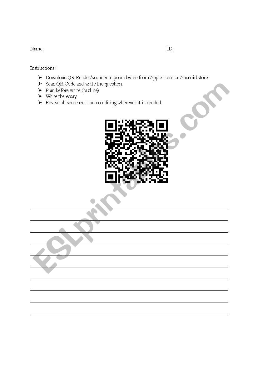 QR code writing activity  worksheet