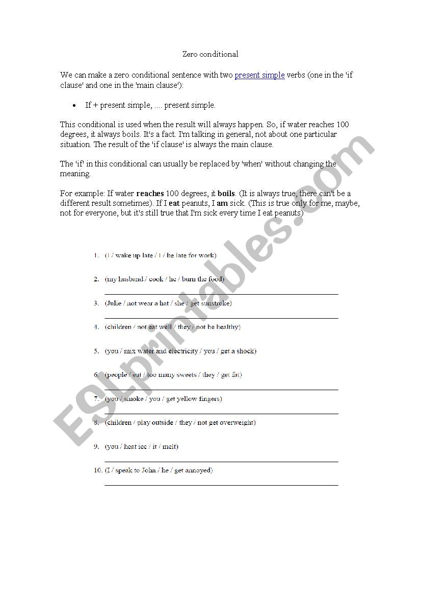 Zero conditionals worksheet