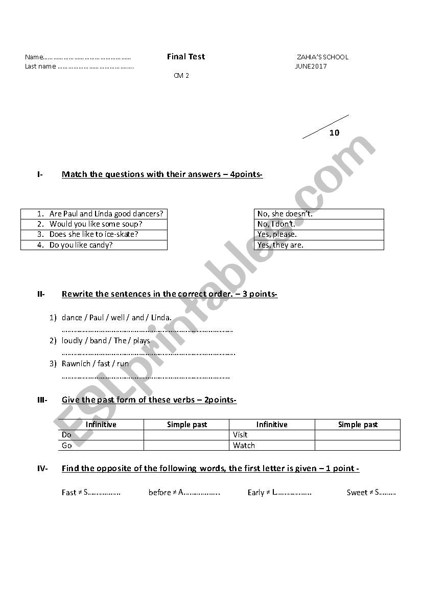 Quiz worksheet