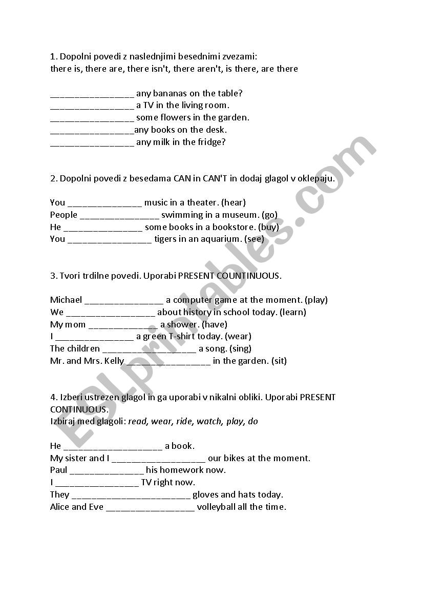 exercise worksheet