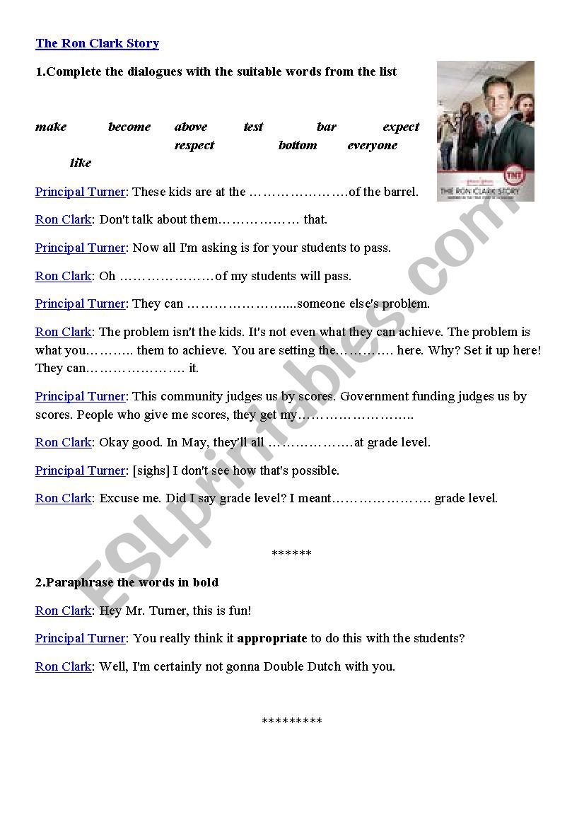 The Ron Clark Story movie worksheet