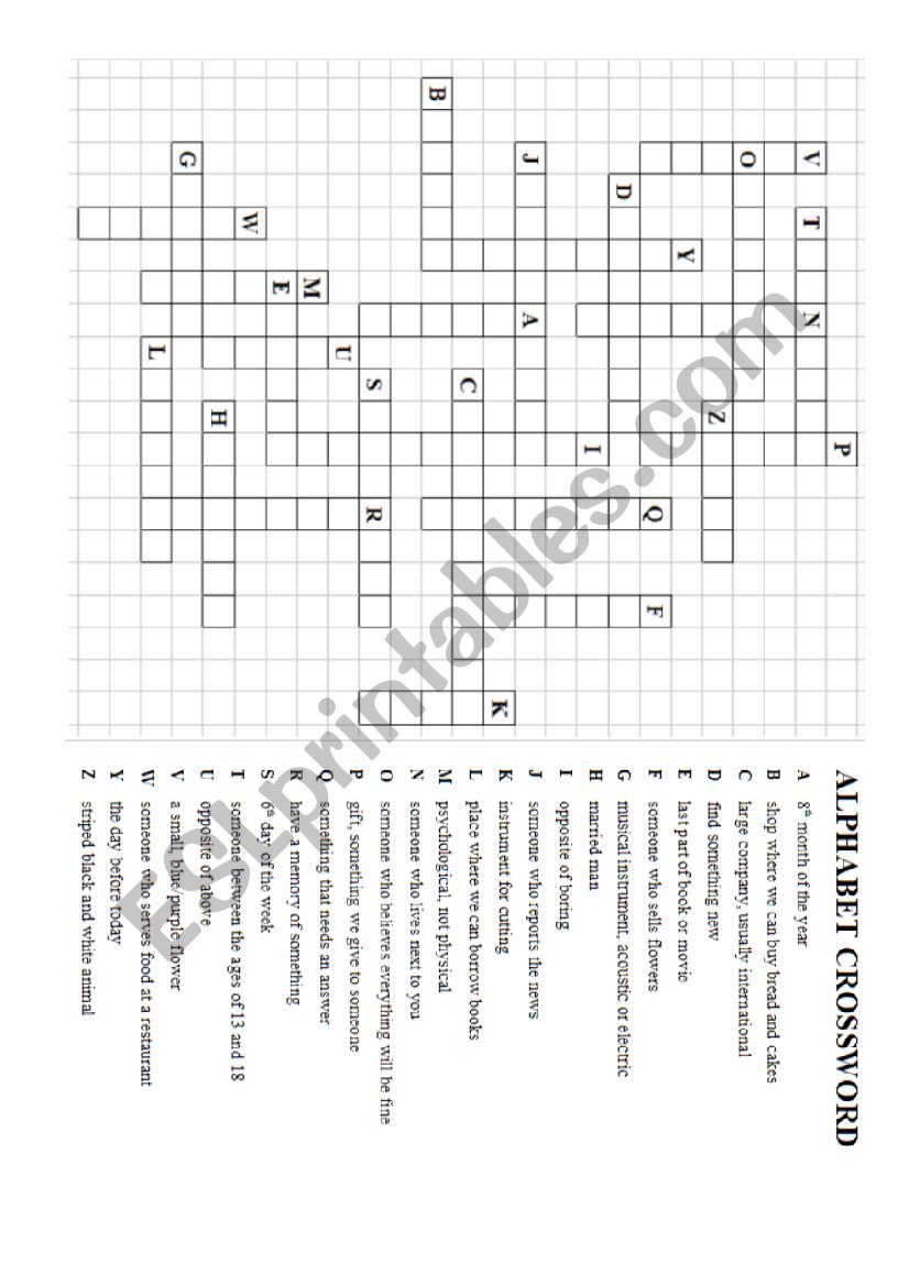 Alphabet Crossword worksheet