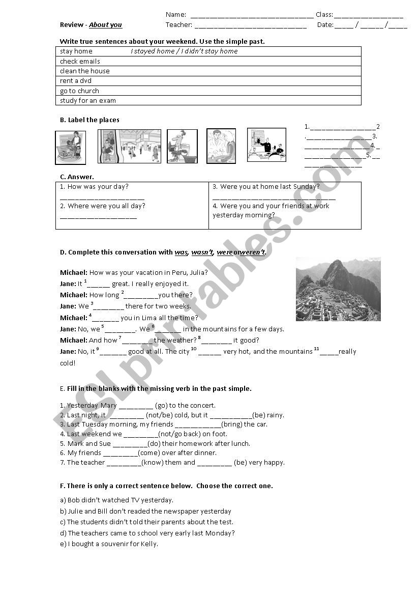 Simple Past - Review worksheet