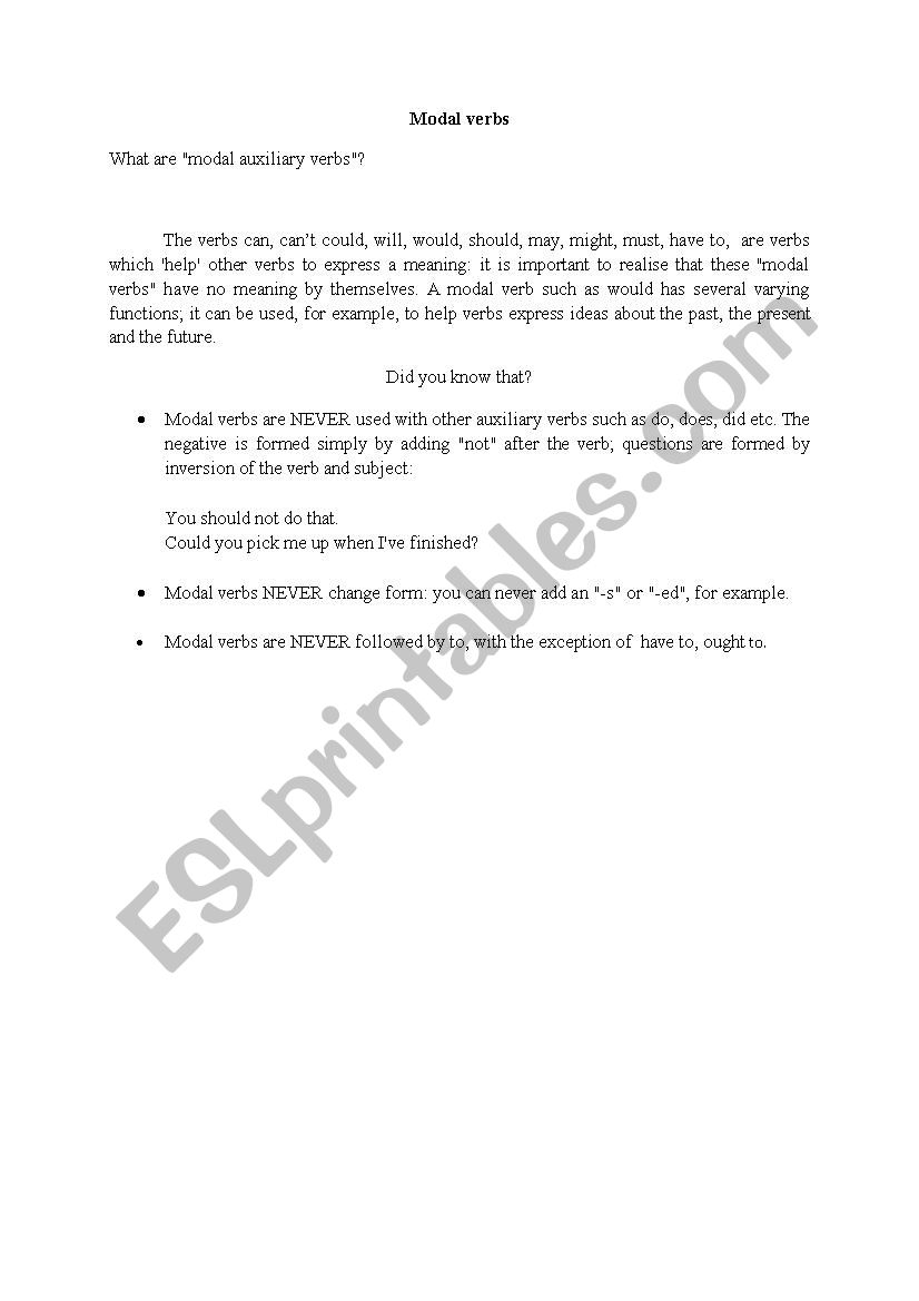 Modal verbs worksheet