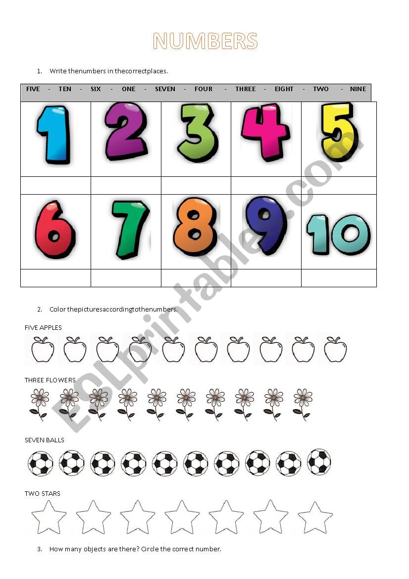 Numbers1 to 10. worksheet
