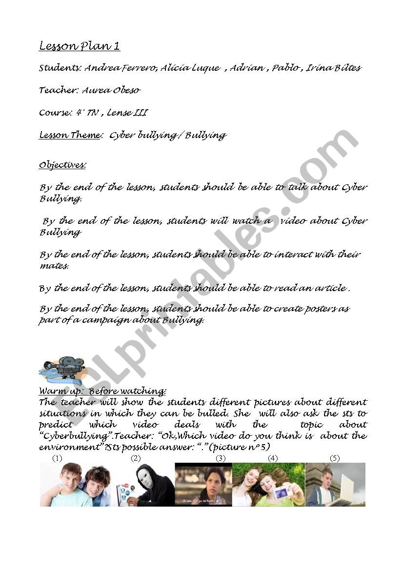 Bullying plan worksheet